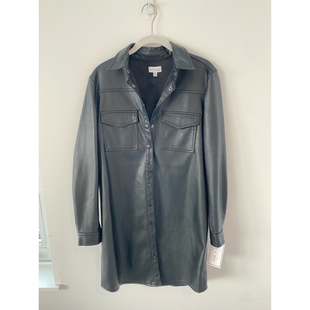 Kit + Sky Faux Leather Long Sleeve Fitted Dress
